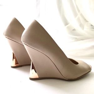 Vintage Bamboo Nude Rose Gold Peep Toe Wedge Heel